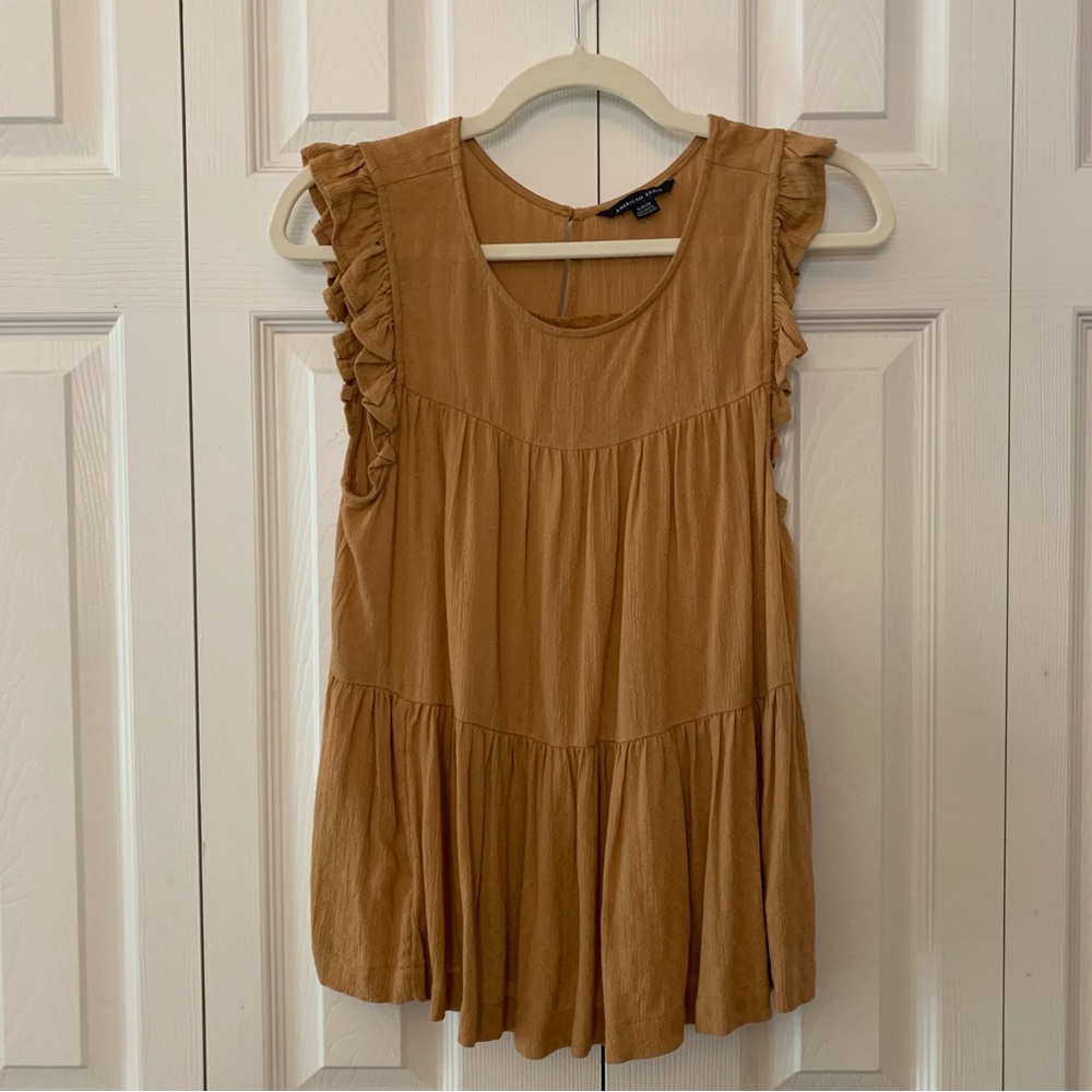 American Eagle Gauzy 100% Viscose Flutter Cap Sleeve Top